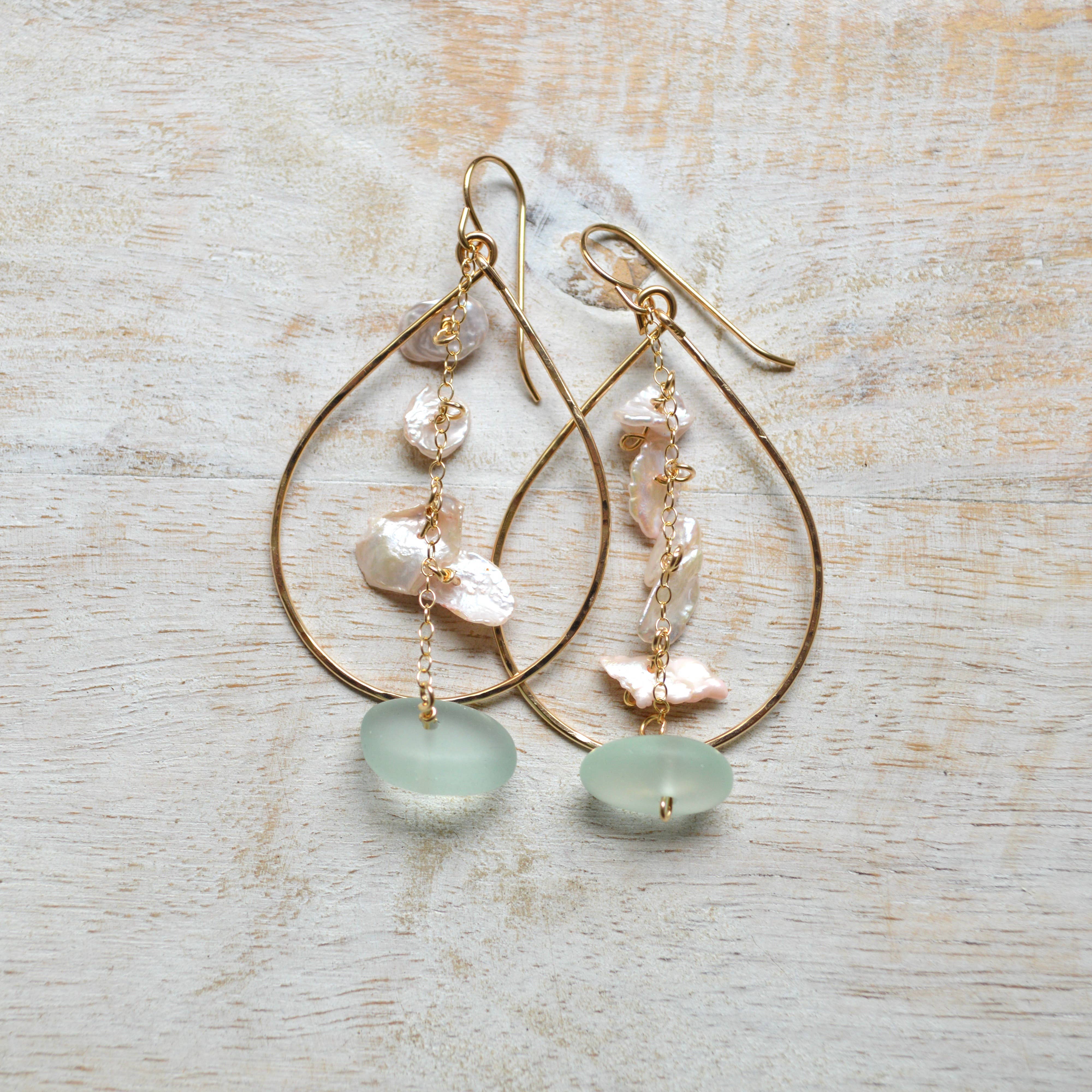 Salty But Sweet - Wholesale Dangle Earrings - Keshi Pearl & Frosted Glass Teardrop7