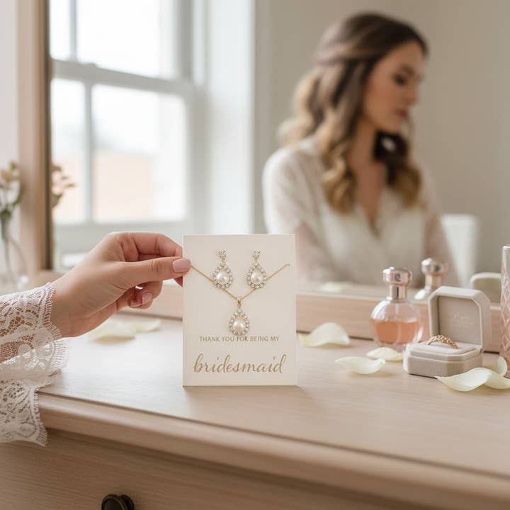 CZ BRIDESMAID NECKLACE SET - CZNK103 (GIFT CARD) GOLD for wholesale by Athena Bridal Jewellery