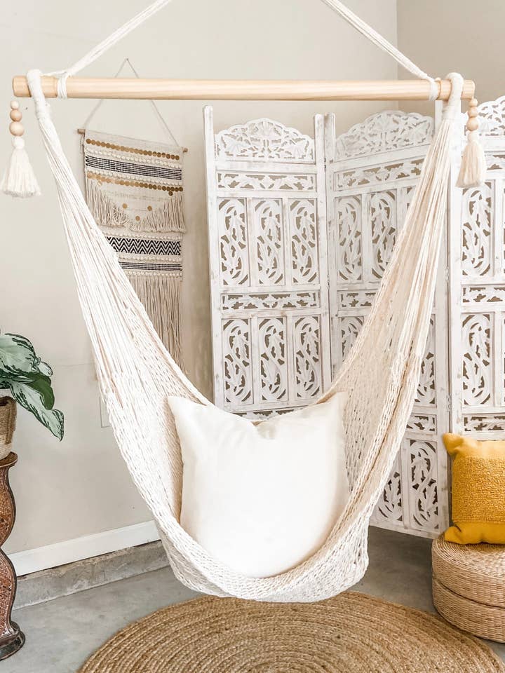 Hammock Chair - Woven Macrame Hanging Chair with Tassels for wholesale by Limbo Imports Hammocks