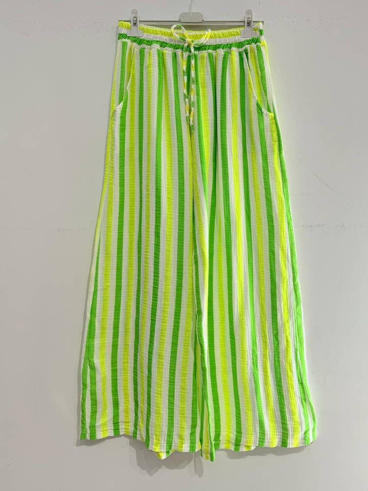 NOELINE - Wholesale Pants - Women's - Printed cotton gauze pants 9925-MULTI STRIPE