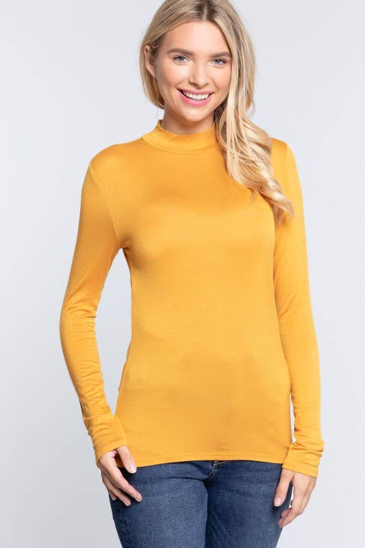 Active Basic | Active USA - Wholesale Knit Top - Women's - Long Sleeve Mock Neck Rayon Spandex Jersey Top0