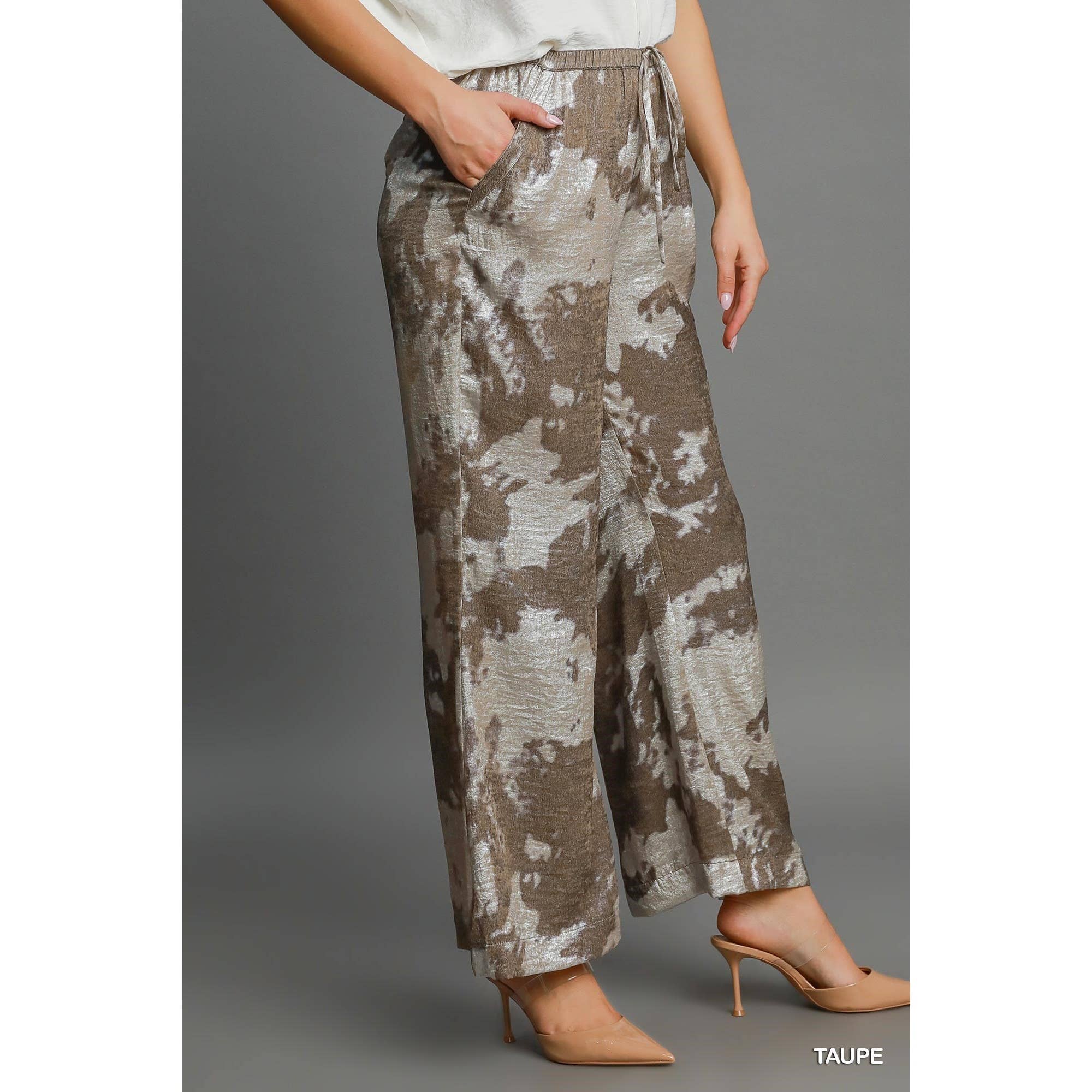 BNS - Wholesale Pants - Women's - Metallic Wide Leg Pants with Pockets n Drawstring11