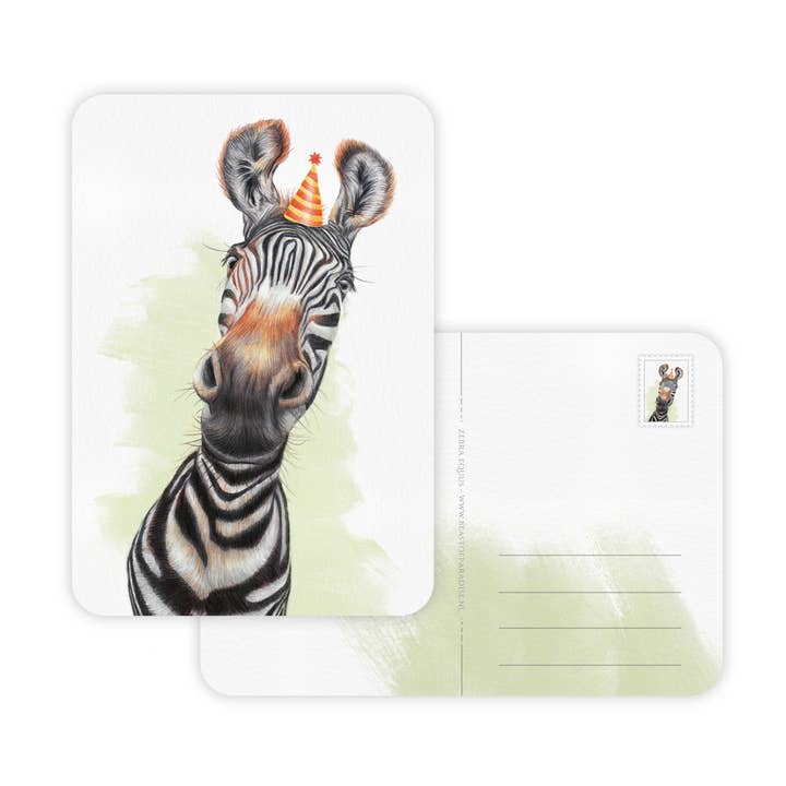 Postcard, Birthday Card, Animal Greeting Cards, Zebra for wholesale by Beast of Paradise