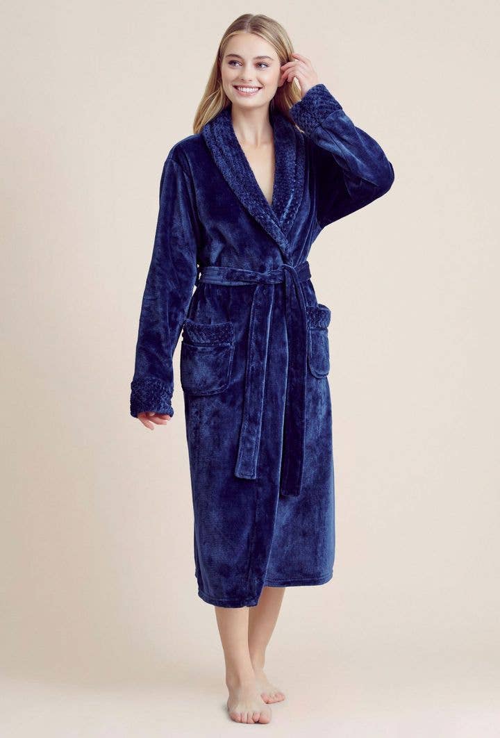 robesnmore - Wholesale Robe - Women's - Women Plush Shawl Collar Robe Navy2