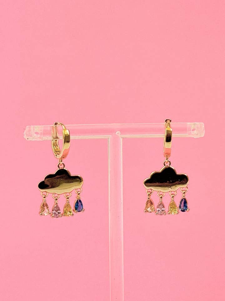 Gold Cloud Rainbow Gems Huggie Earrings - Whimsy, Sparkle for wholesale by Golden Hour Designs
