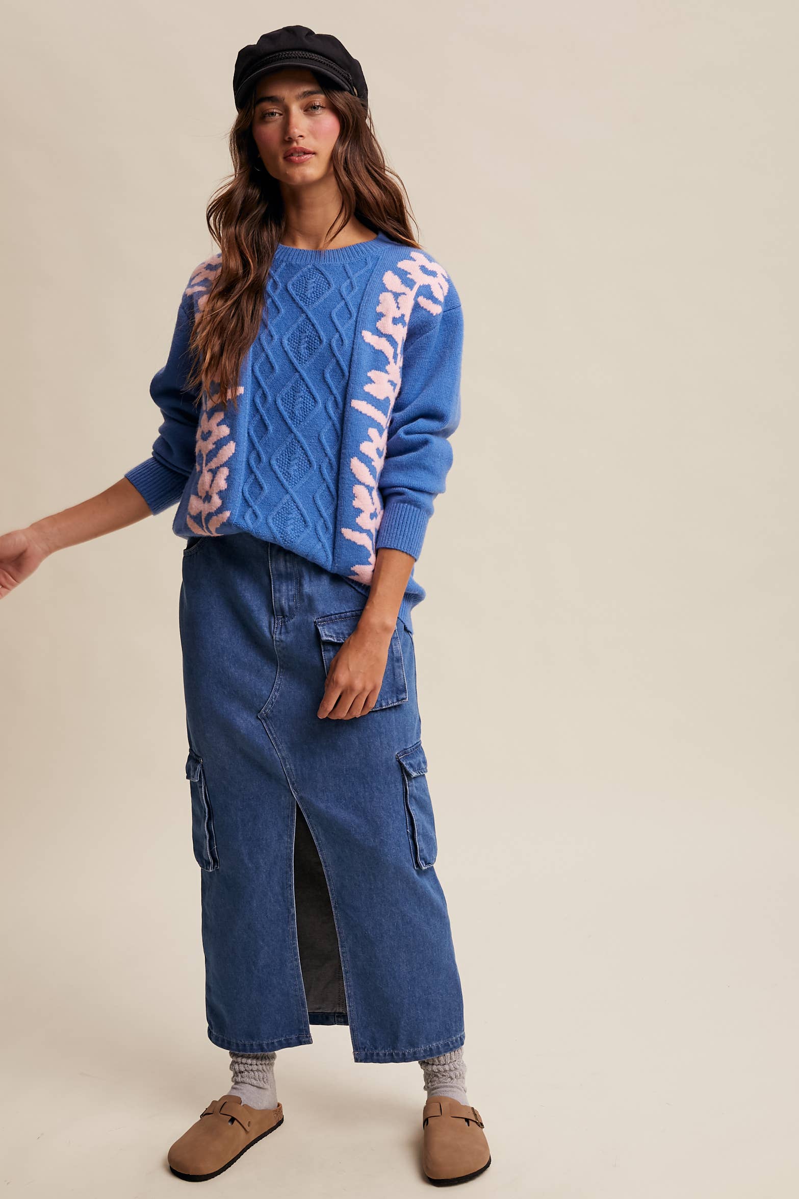 Listicle - Wholesale Knit Sweater - Women's - Floral Panel Cable Knit Sweater (LSW0880)9