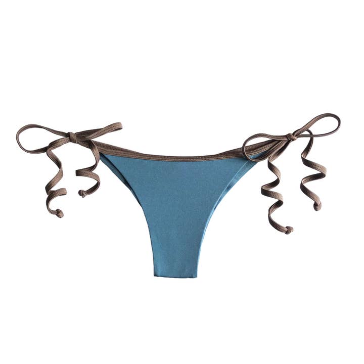 The Harlow String Bikini Bottom in Smokey Blue & Stardust for wholesale by Heatherleigh Swimwear