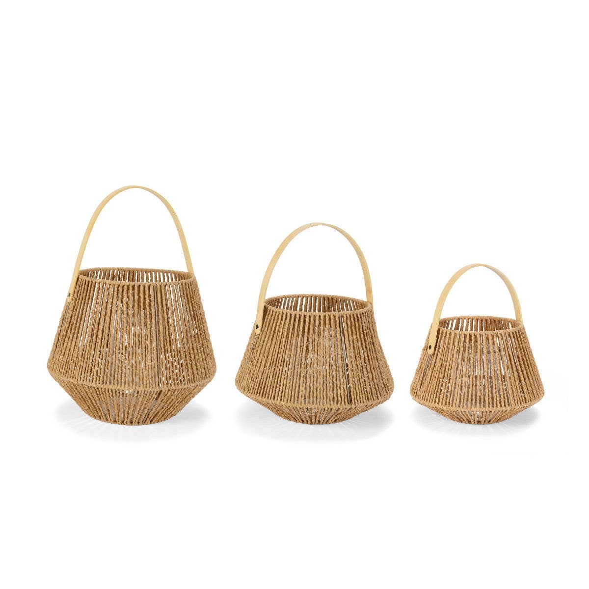 Andrea House - Wholesale Lantern - Rustic brown candle holder lantern made of natural fiber 43cm2