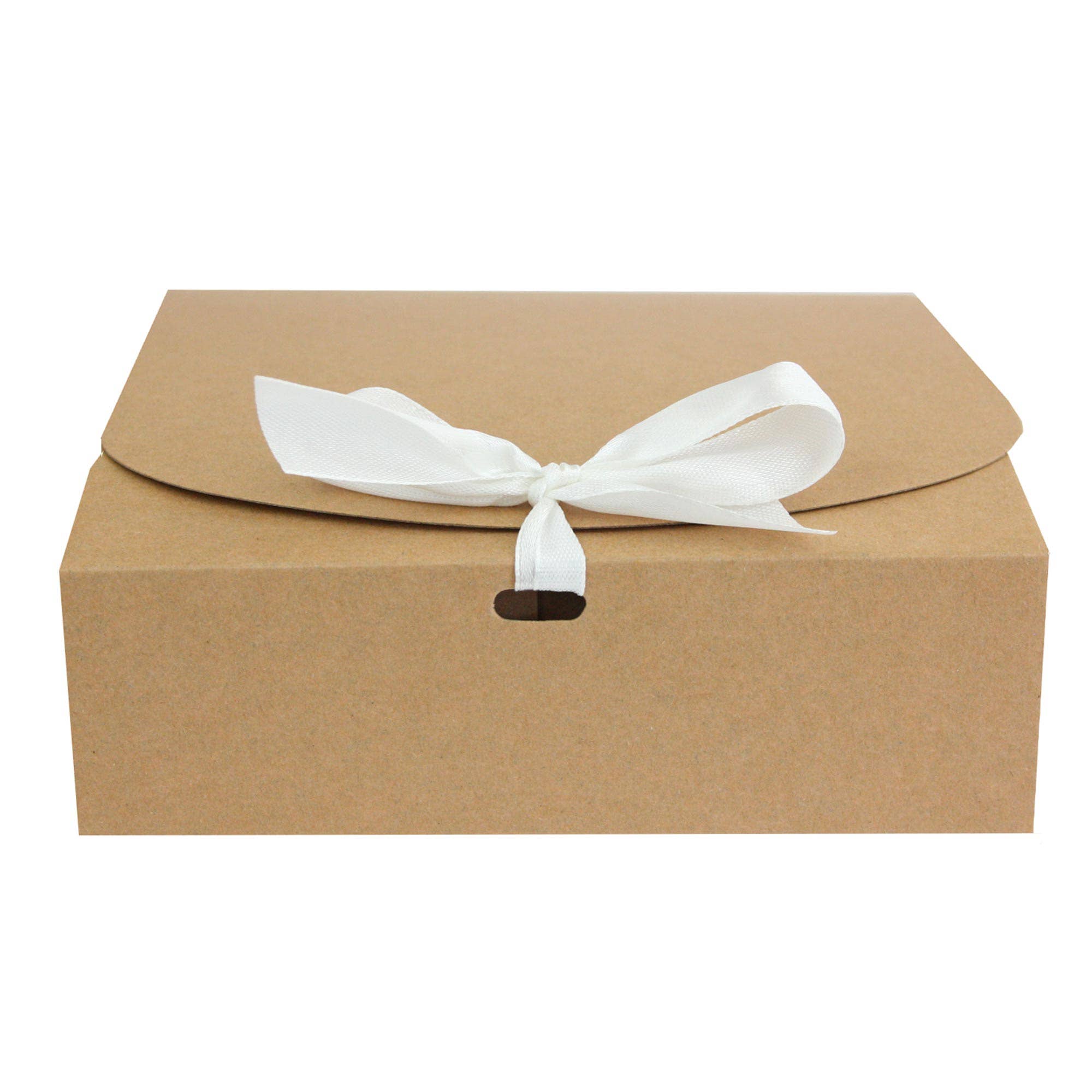 Emartbuy - Wholesale Gift Box - Pack of 12 Square Gift Box Brown Kraft Box Ivory Ribbon1