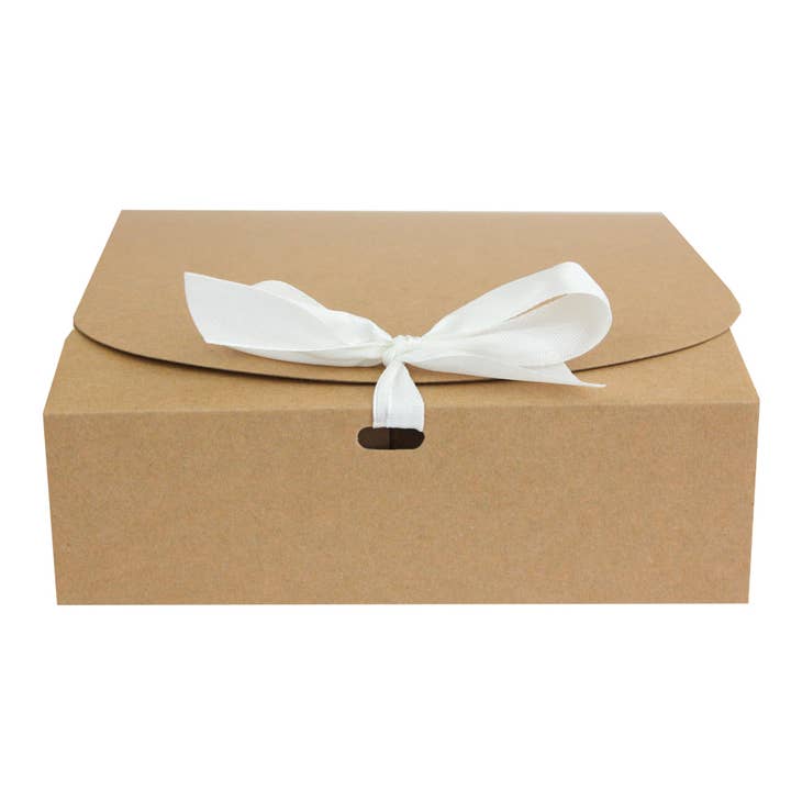 Emartbuy - Wholesale Gift Box - Pack of 12 Square Gift Box Brown Kraft Box Ivory Ribbon1