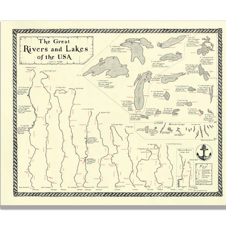 Rivers and Lakes Map for wholesale by Lord of Maps