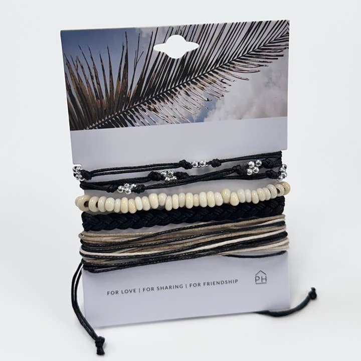 Pink House Imports - Wholesale Woven/Braided Bracelet - Palm Card Color Stack Pull Bracelets Set/4