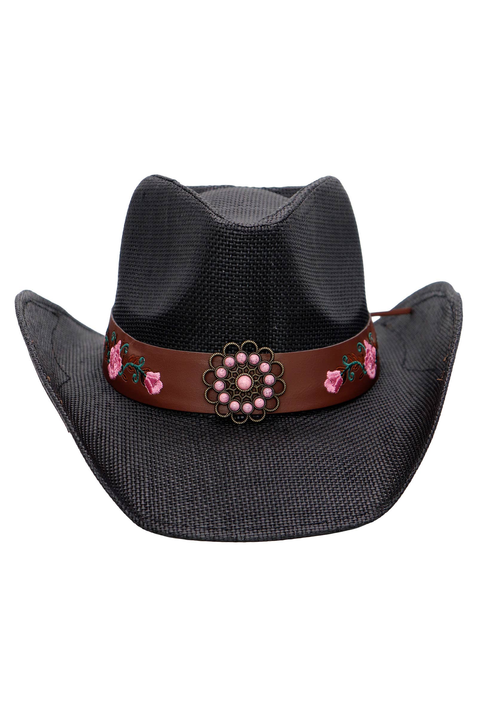 Cap Zone - Wholesale Cowboy Hat - Women's - Pink Rose Concho Belt Embroidered Cowgirl Hat1