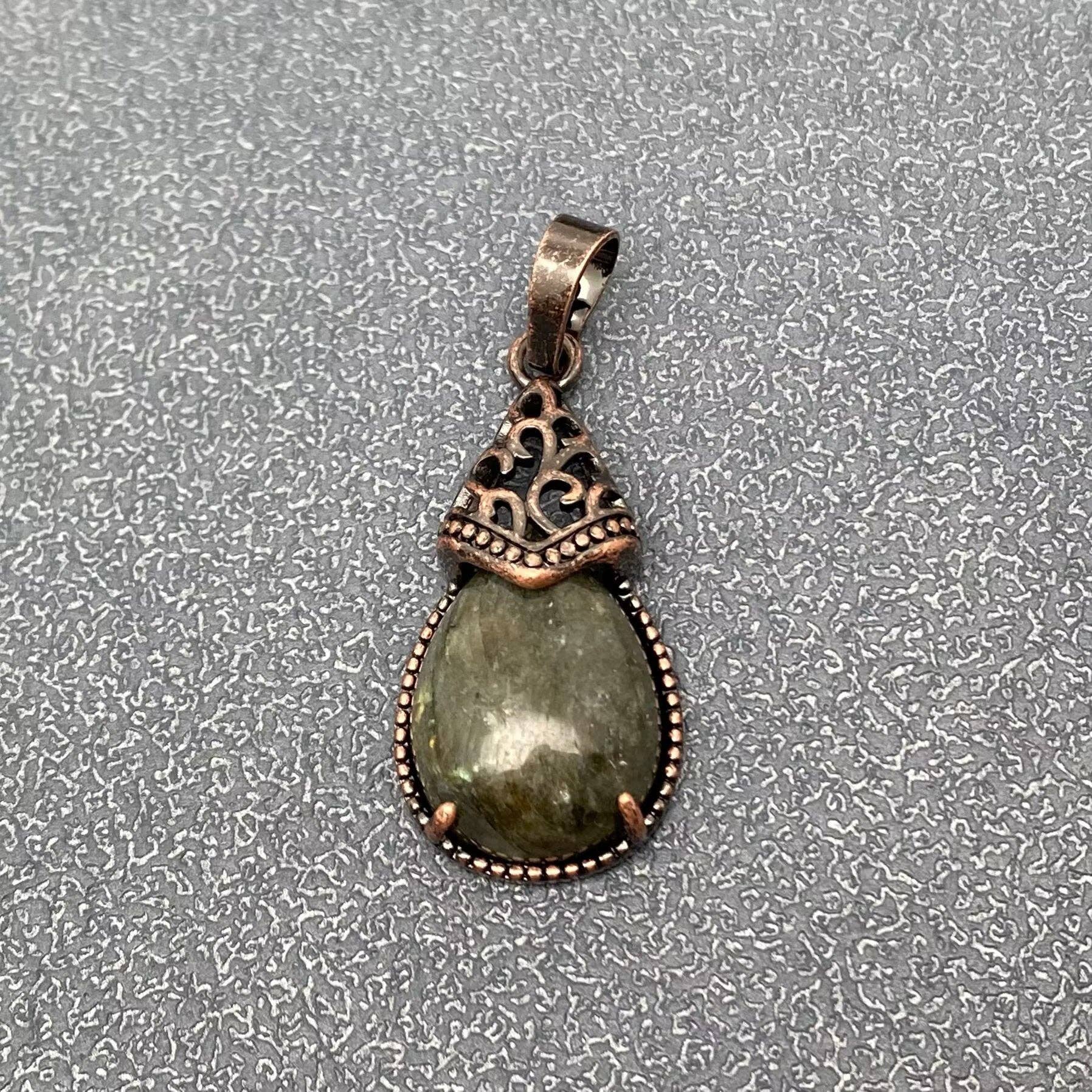 Mio Queena - Wholesale Individual Charm/Pendant - Drop-shaped Natural Stone Bronze Charms (Single Pendant) -CS40