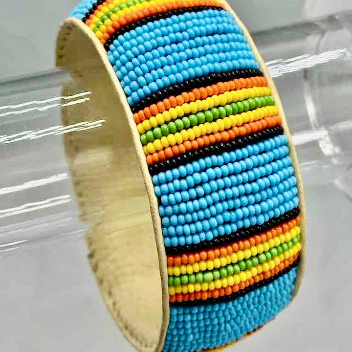 The Niger Bend - Vendita all'ingrosso Bracciale con perline - Bracciale largo in pelle con perline con design a strisce rasta - Mali2