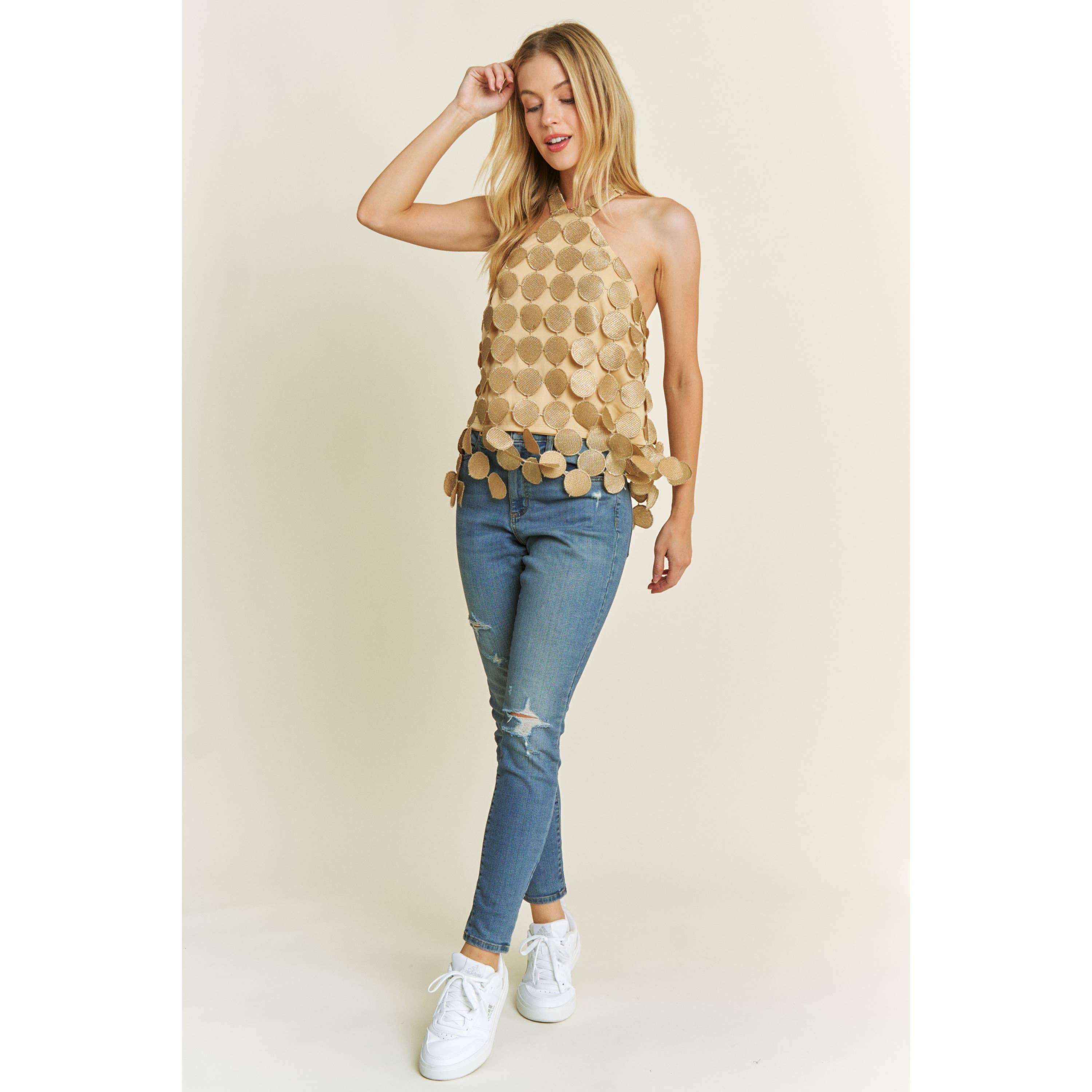 Sweet Generis - Wholesale Tanktop - Dames - Vintage cropped haltertop met circulaire haakwerk en franjes5