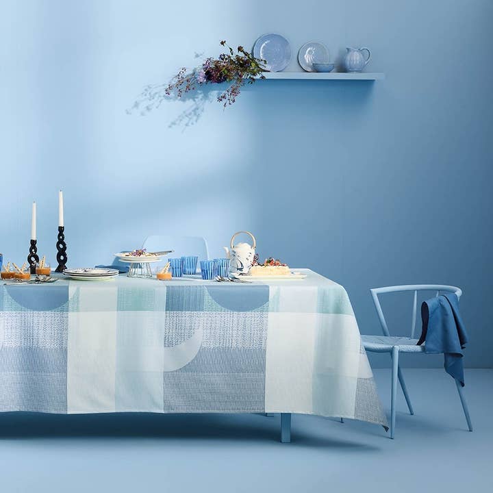 Mille Textures Bleu Tablecloth, Cotton for wholesale by Garnier Thiebaut