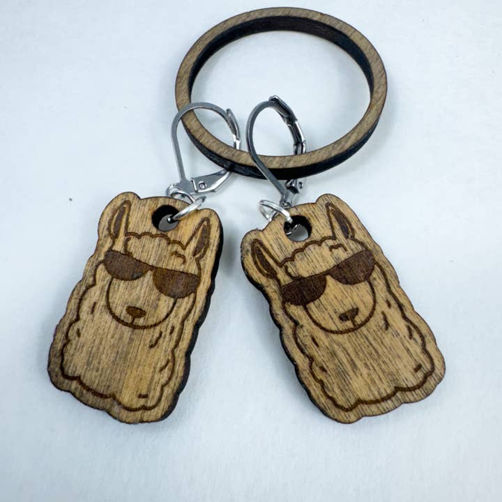 Art by Erica H & Rebel Stitchers - Wholesale Knitting/Crochet Supplies - Handmade Wooden Alpaca Wearing Sunglasses Stitch Marker4