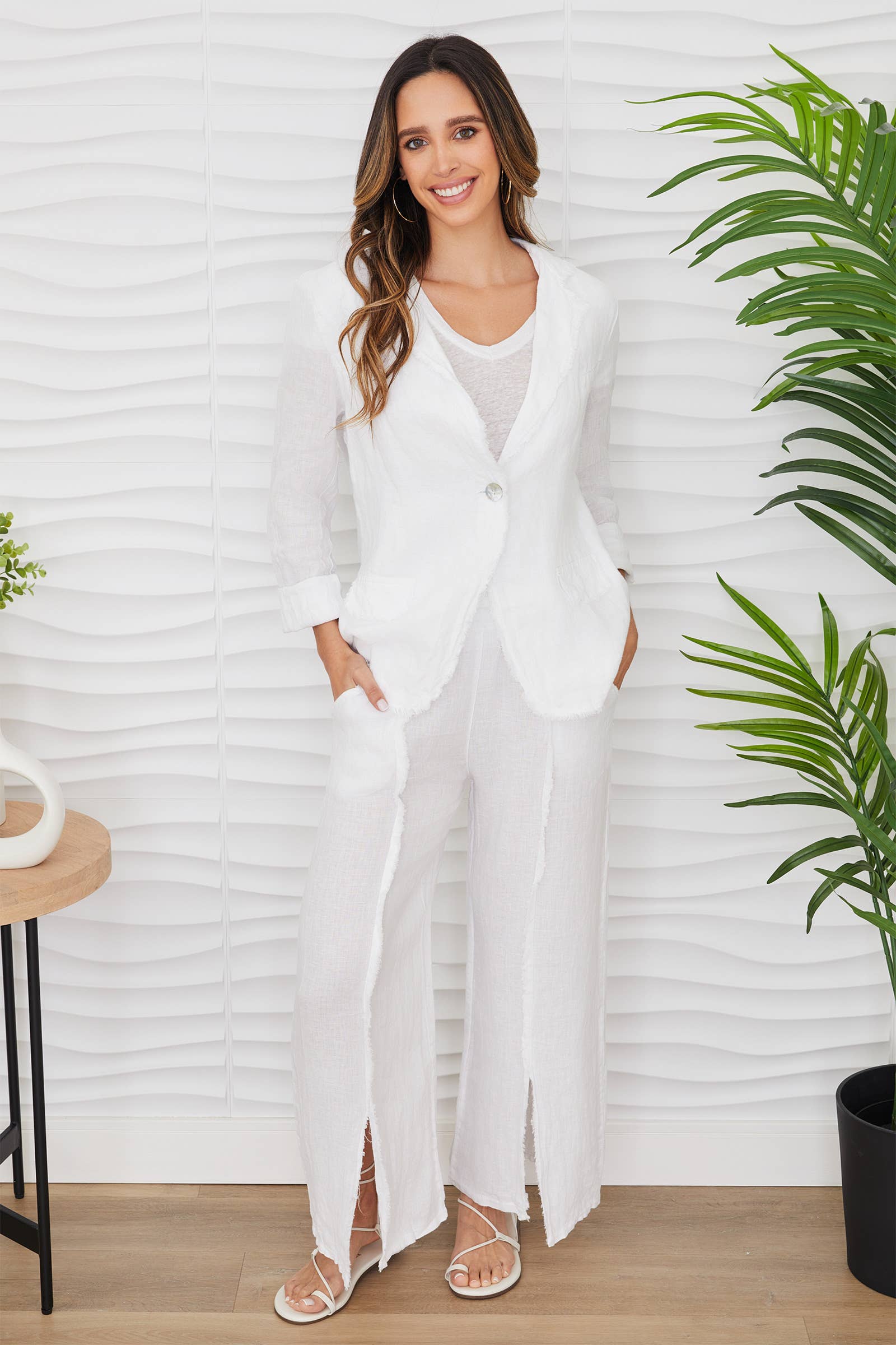 MILIO MILANO - Wholesale Blazer - Women's - LINEN BLAZER W/ FRAYED LAPEL AND HEM (154160/11661)7