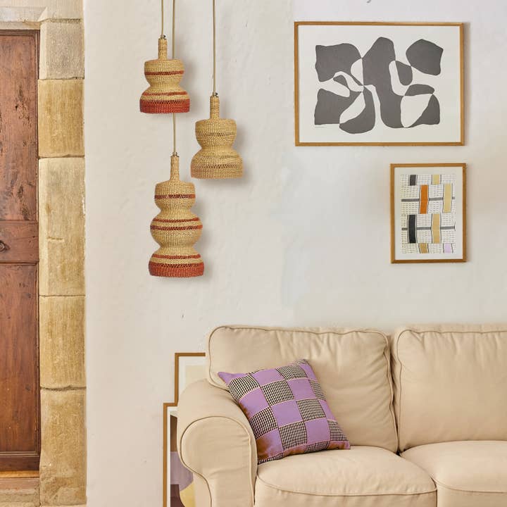 GOLDEN EDITIONS - Wholesale Chandelier/Hanging Light - Small curvaceous woven straw pendant lamp 2-TIER