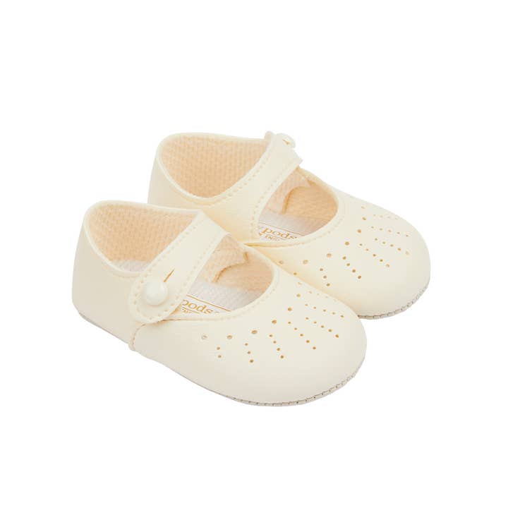 Early Days & Baypods - Wholesale Crib Shoes - Baby - B755 Bar shoes button fastening with punch detail
