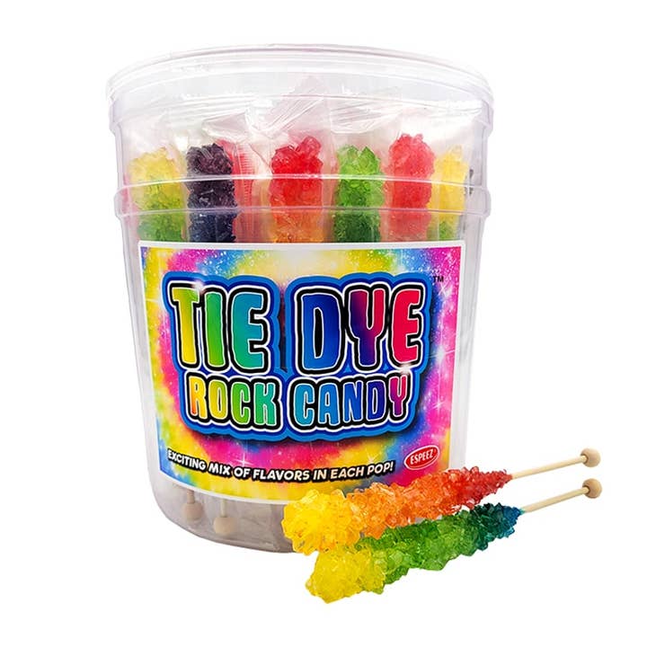 Espeez Tie Dye Mixed Assorted Rock Candy On a Stick Jar 36 ct for wholesale by Long Island Candy Factory