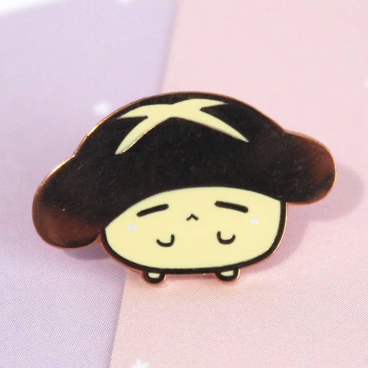 Shiitake Buddy Mini Enamel Pin for wholesale by Cafe De Yume