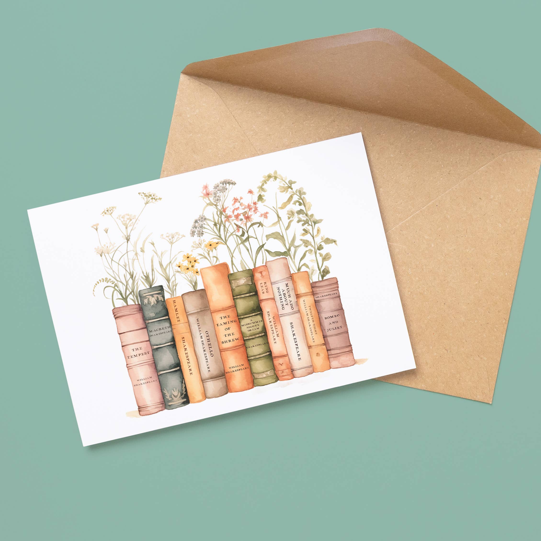 Quote and Quill – wholesale Everyday greeting card – William Shakespeare Book Stack Card1