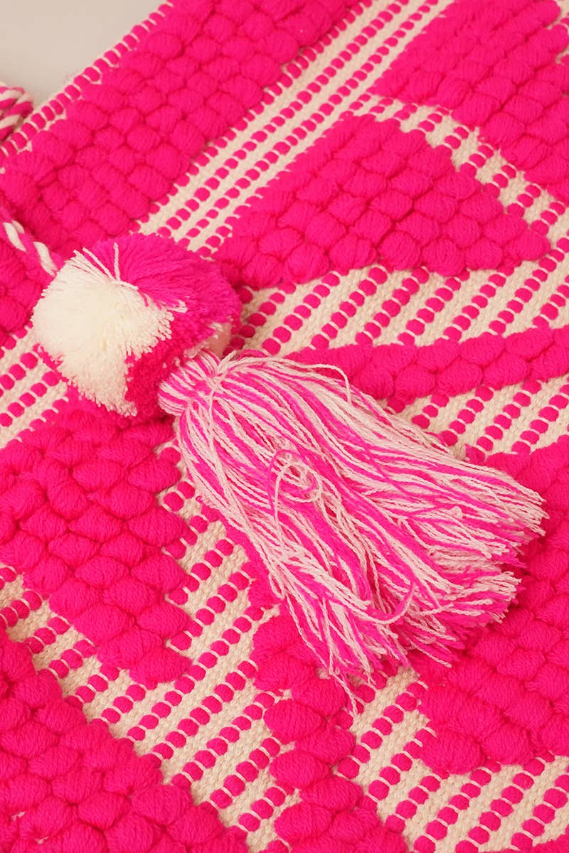 Fashion City - Vente Tote bag – femme - Sac cabas bohème tissé avec pompons et franges1