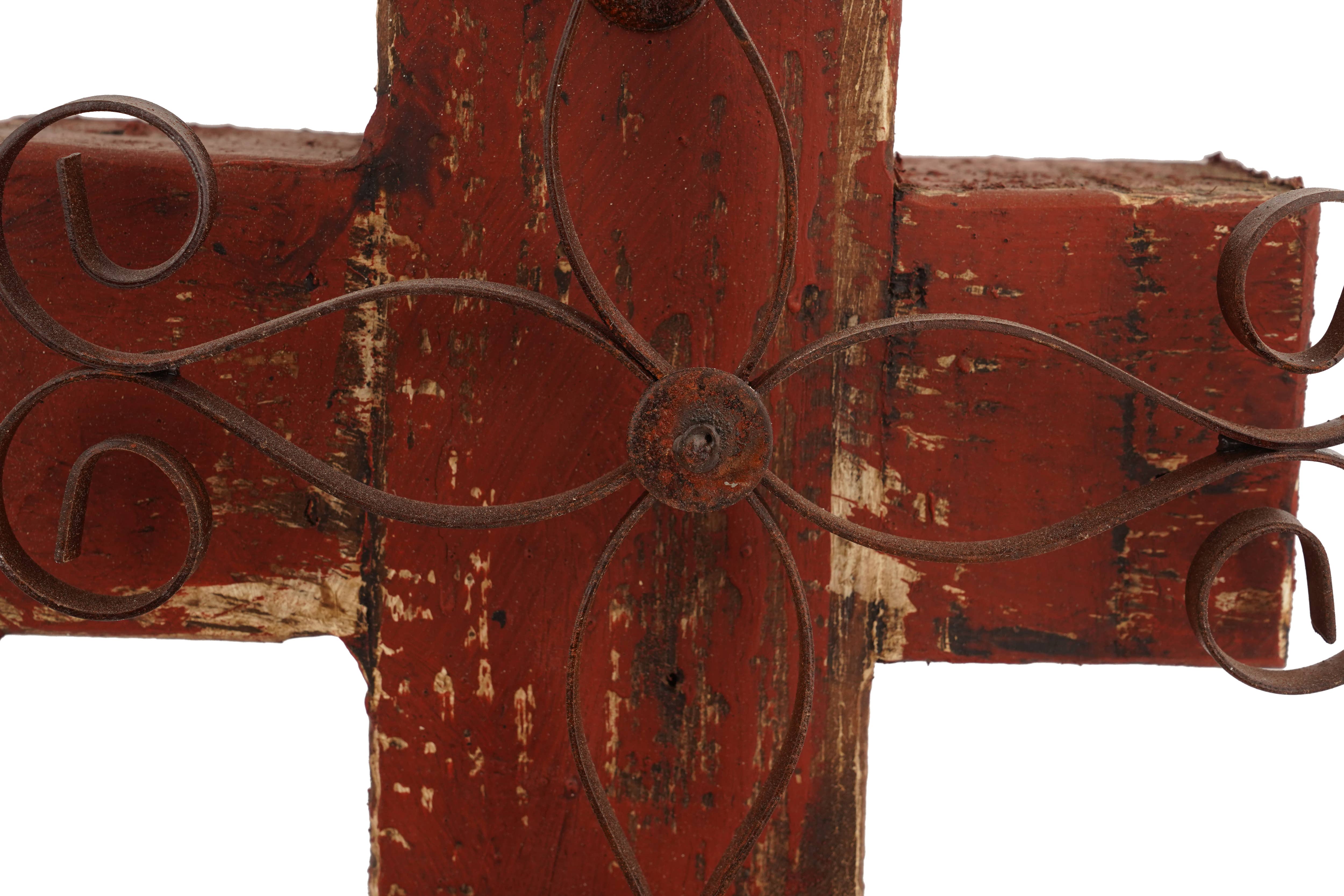 My Amigos Imports - Wholesale Decorative Tabletop Object - Laredo Pedestal Wood Cross-Farmhouse-Wood & Iron-8x17Hx4D15