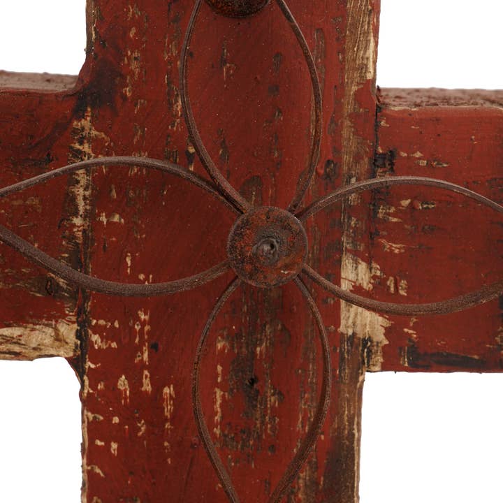 My Amigos Imports - Wholesale Decorative Tabletop Object - Laredo Pedestal Wood Cross-Farmhouse-Wood & Iron-8x17Hx4D15