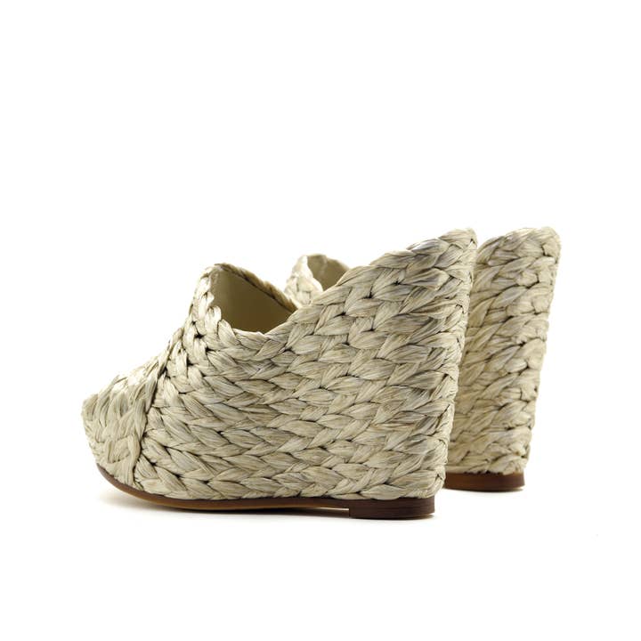 GOLDEN SS- KATE, gold shiny raffia wedge for wholesale on Faire2