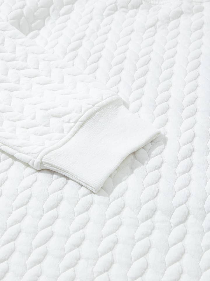 Suhkasana - Wholesale Sweatshirt - Women's - White LUCKY Chenille Embroidered Cable Knit Pullover Sweatshirt38