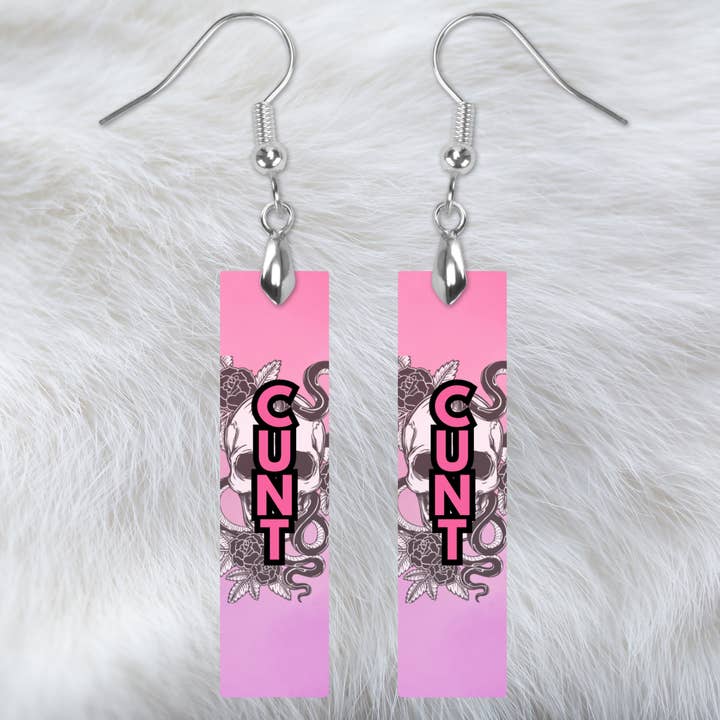 Funny Earrings (C*nt Bar Earrings) for wholesale by Flaming Profanities