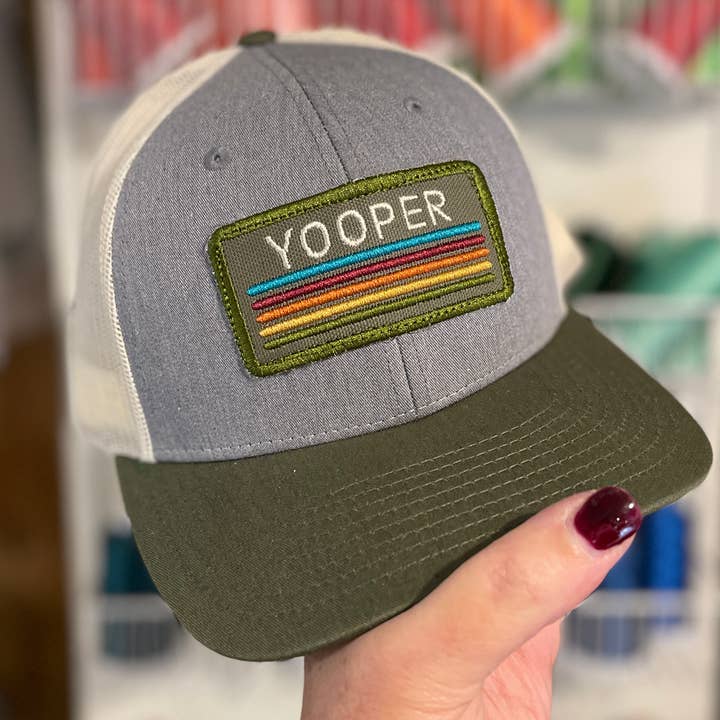 Gracie Designs - Wholesale Trucker Hat - Unisex - Trucker Hat - Olive & Gray - Customizable Retro Patch1