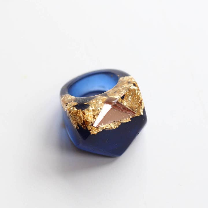 Rose gold resin ring, blue ring resin, party ring for wholesale by Gem Lettuce Jewellery
