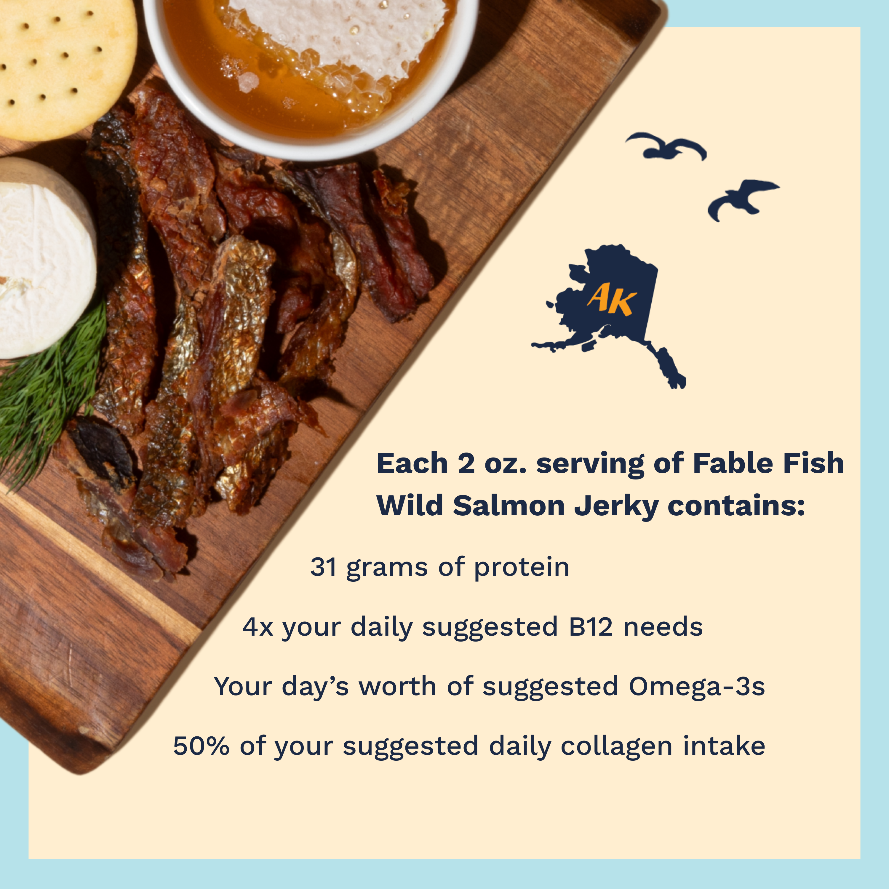 Fable Fish Company - Wholesale Jerky - Sea Salt Wild Alaskan Sockeye Salmon Jerky (in a Caddy)3