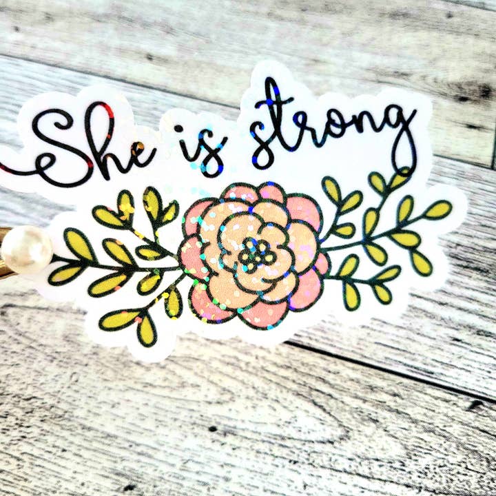 Lei è forte, adesivo motivazionale, adesivo religioso per la vendita all'ingrosso da parte di Dashmonograms