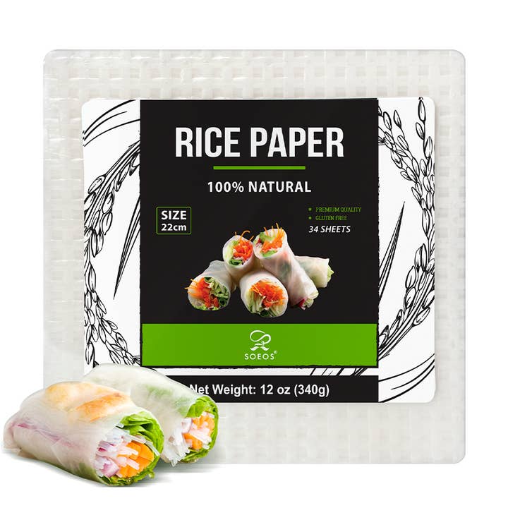 Papel de arroz, envoltorios de papel de arroz blanco, 1 paquete, 34 hojas, 22 cm para venta al por mayor de soeos