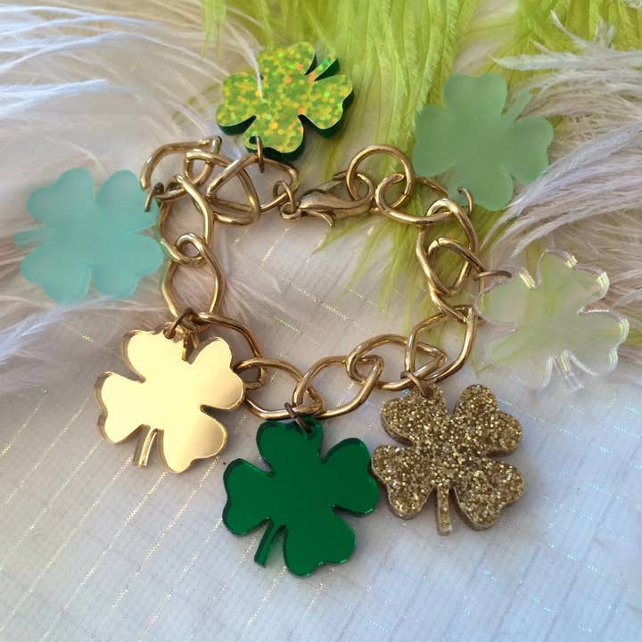 Green and Gold Shamrock Clover Charm Bracelet for wholesale by I'm Your Present