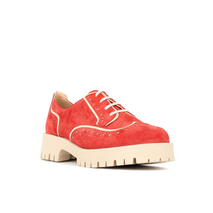 Embassy London – wholesale Brogue shoes – Women's – Artisan - Red & Cream - Women's leather lace-up shoe with brogue detailing1