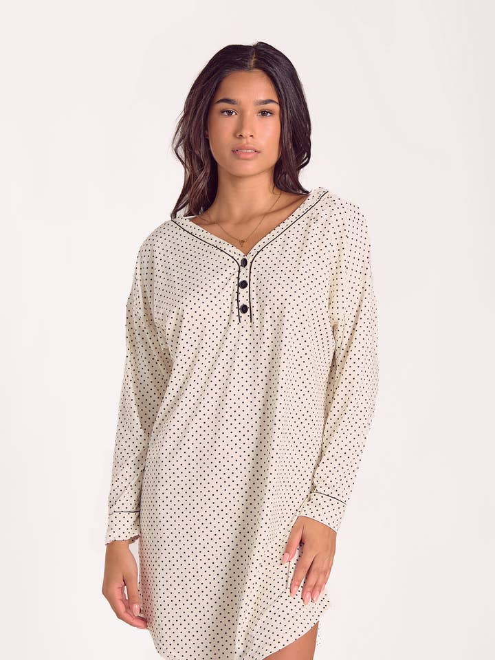 Calise Brushed Stretch-Knit Black L/S Sleep Shirt-Dress for wholesale by iCollection