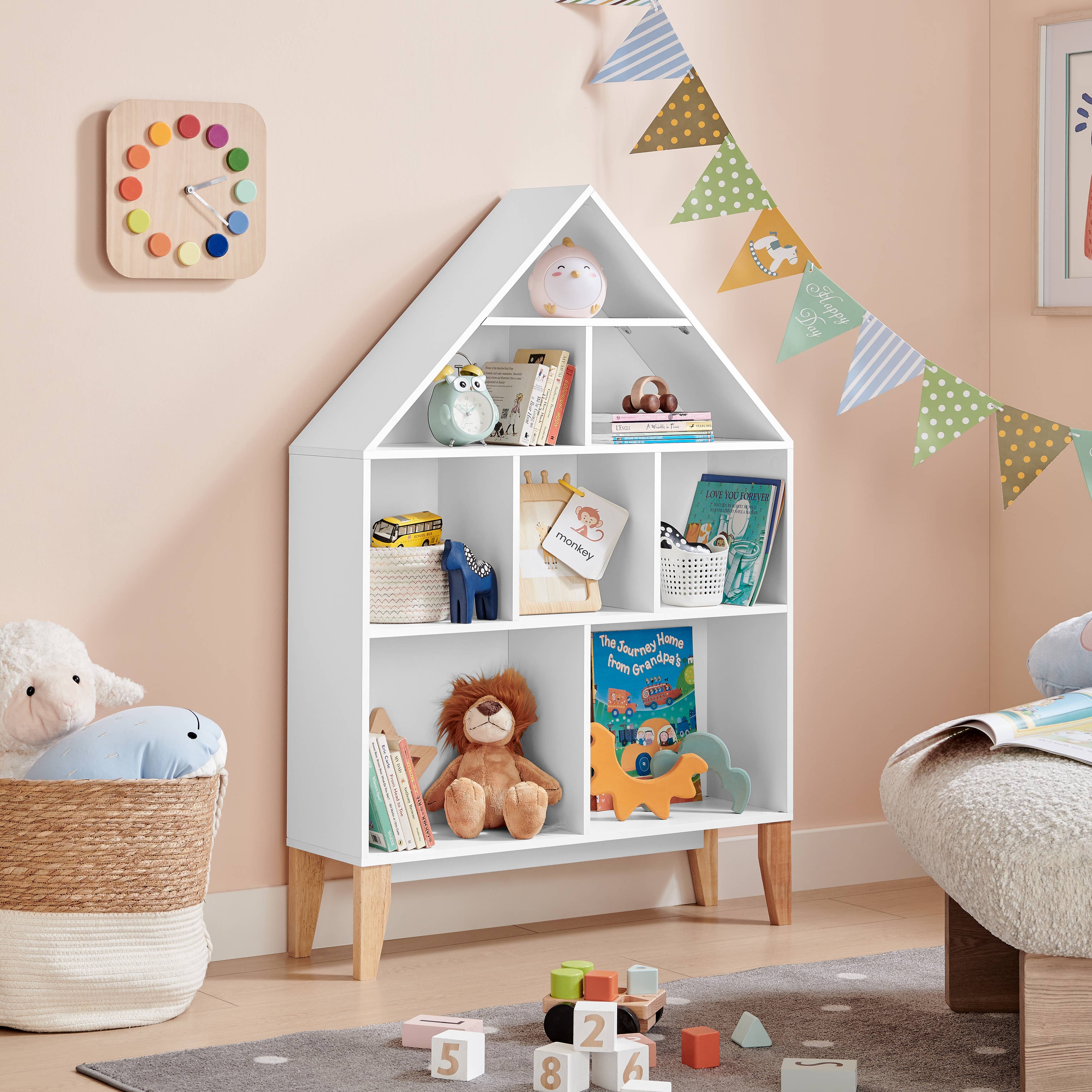 Danya B - Vente Bibliothèques - Étagère Steiner White Dollhouse pour enfants avec pieds en hêtre11