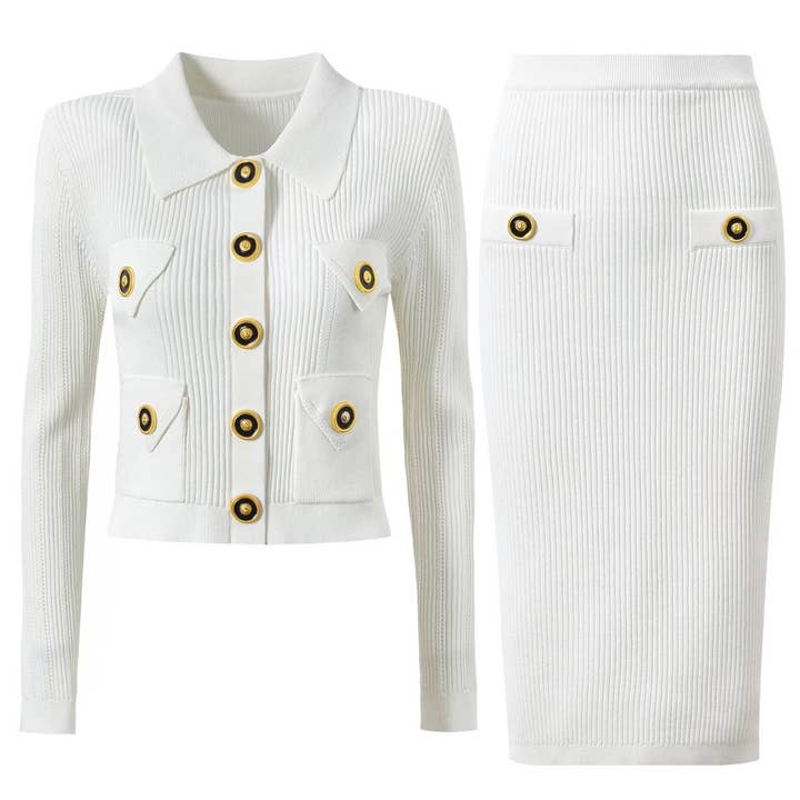 Productseeker - Wholesale Top & Skirt Set - Women's - SET218Y Spring Autumn Knit Cardigan Sweater with Skirt Set23