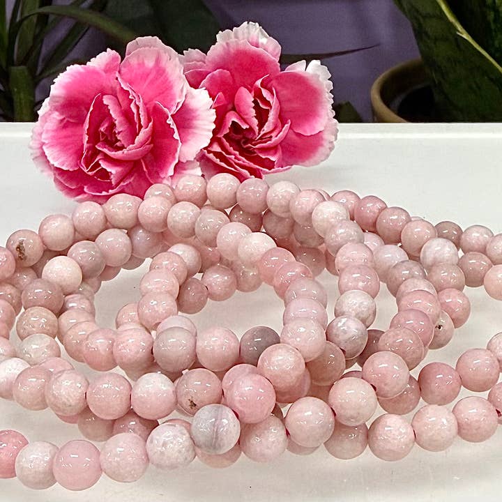 KayleeNYC – wholesale Pärlarmband – Naturlig rosa opal 6 mm 7,5” kristall stretch healing3