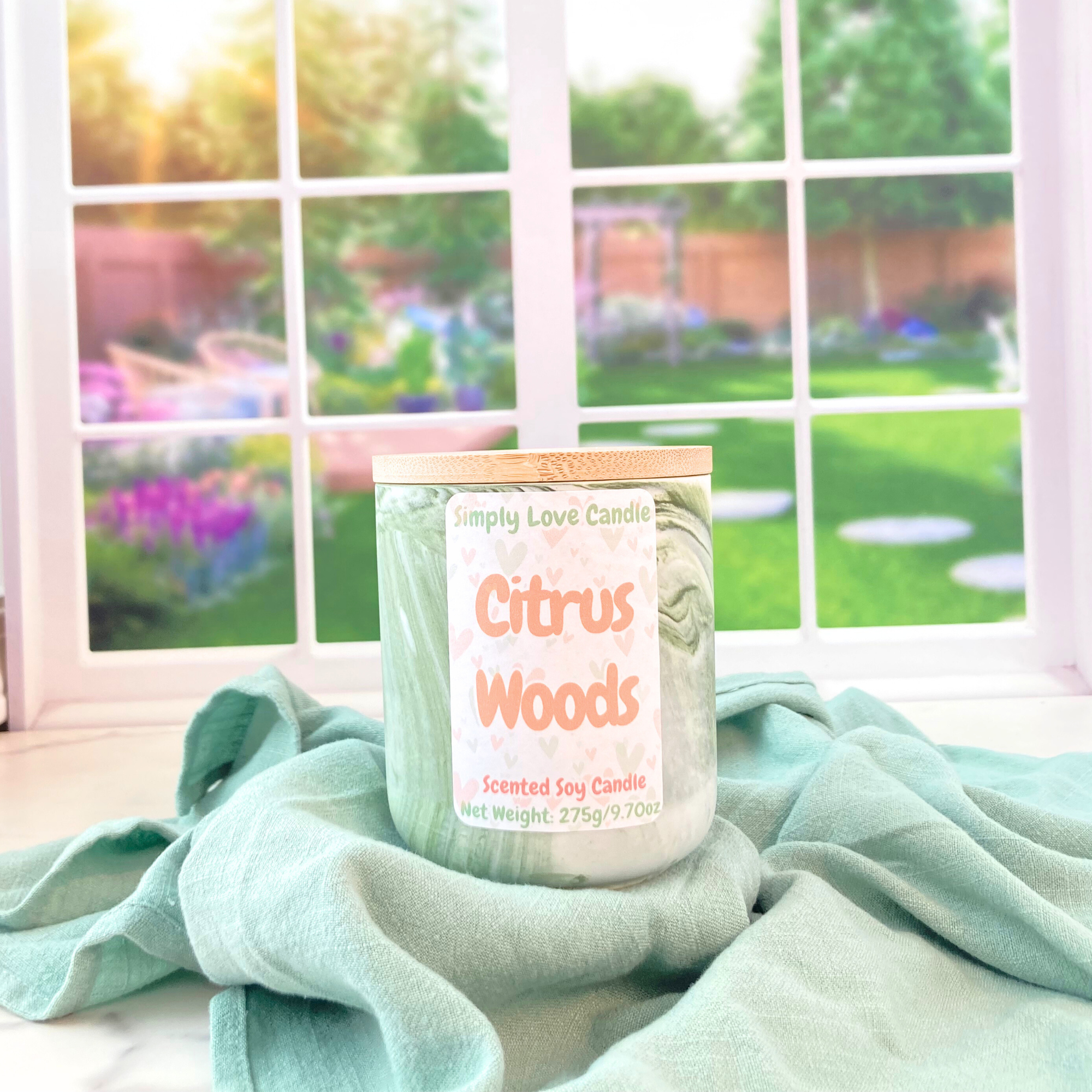 Simply Love Candle - Wholesale Jar/Filled Candle - Evergreen  + Citrus Soy Candle | Marble Green + White Candle5