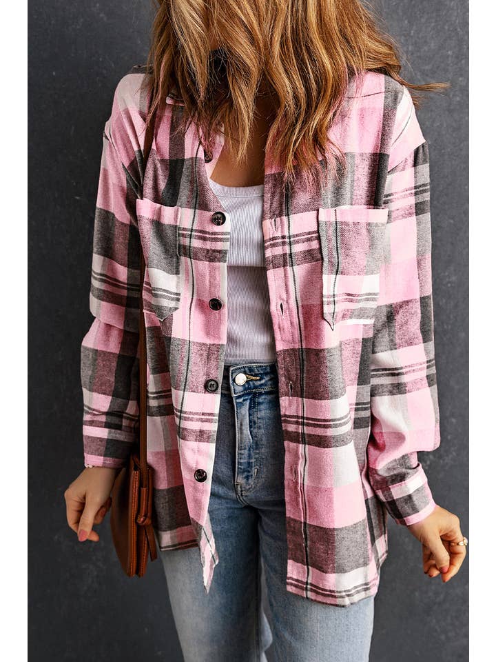 PRETTY BASH - Wholesale Button Down Shirt - Women's - Plaid Patch Pocket Buttoned Shirt13