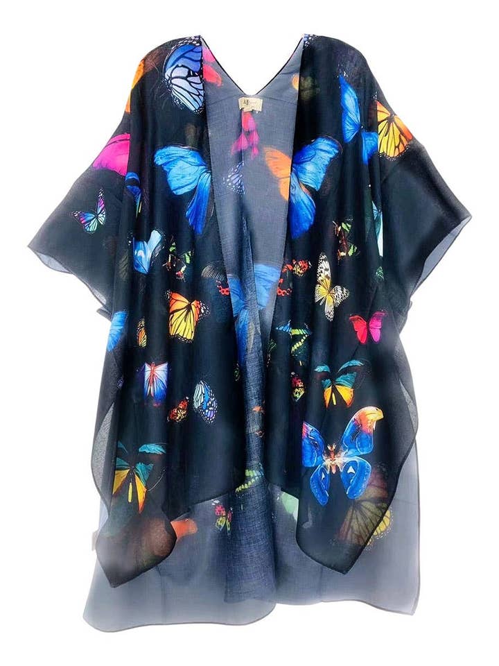 JC08110107 Black-Multi Butterfly Kimono for wholesale by JC Sunny Fashion