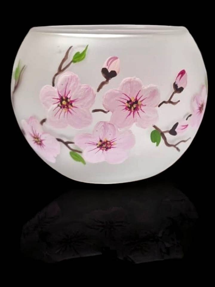 Frosted Glass Candle Holder - Cherry Blossom for wholesale by Glass by Iness