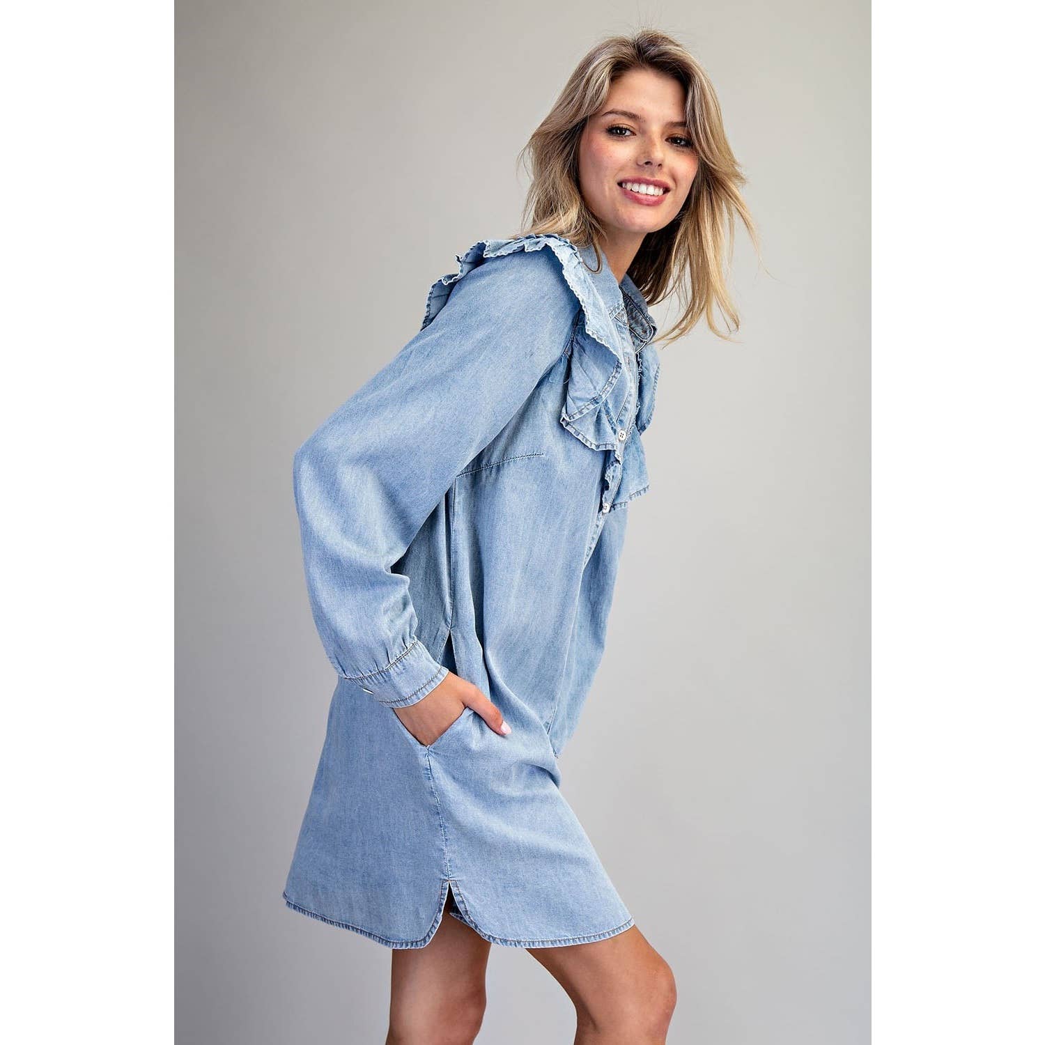 DENIM  Long Sleeve Mini Dress for wholesale on Faire4